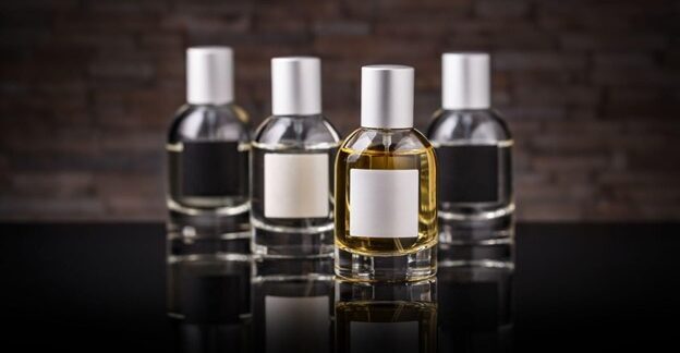 Perfume in glass bottle product photo